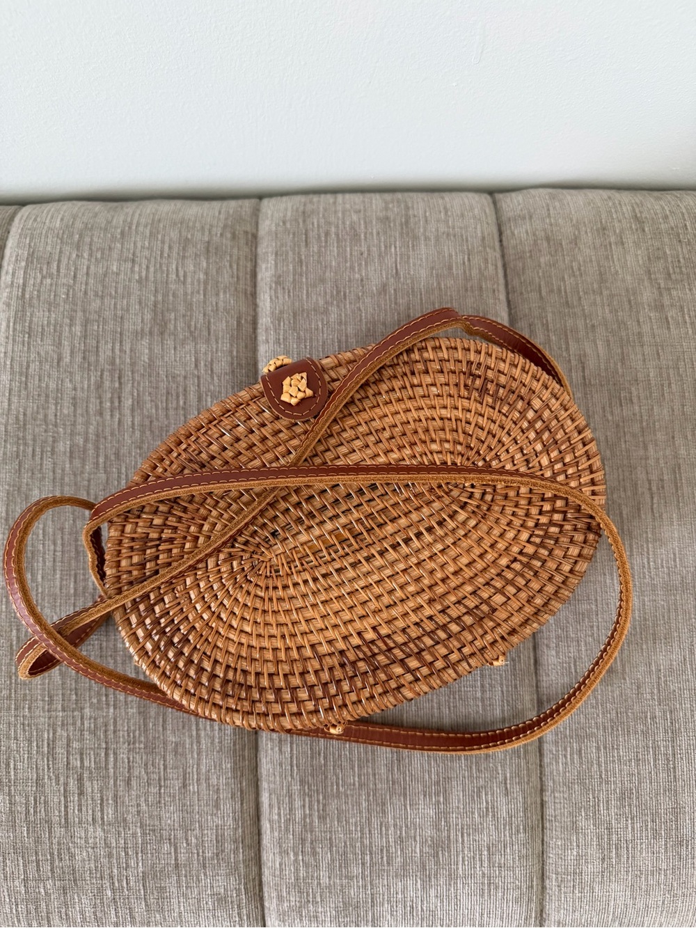 Handwoven Rattan Crossbody Bag in Brown